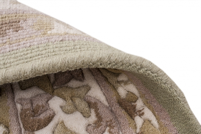 Super Rajbik rug - Green & Cream - Handknotted Indian Aubusson design rug RAJ003