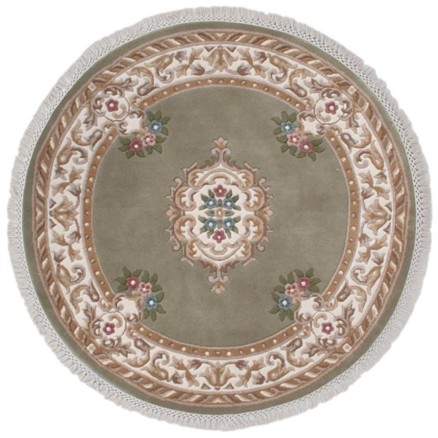 Super Rajbik rug - Green & Cream - Handknotted Indian Aubusson design rug RAJ003