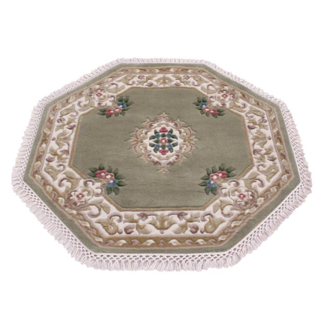 Super Rajbik rug - Green & Cream - Handknotted Indian Aubusson design rug RAJ003