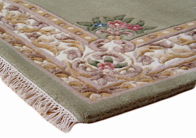 Super Rajbik rug - Green & Cream - Handknotted Indian Aubusson design rug RAJ003