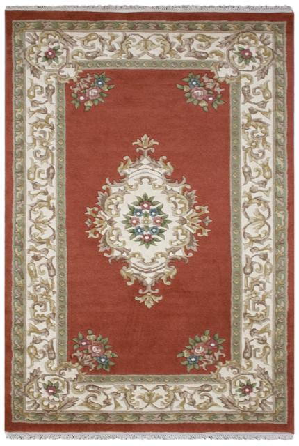 Super Rajbik rug - Orange - Handknotted Indian Aubusson design rug RAJ012