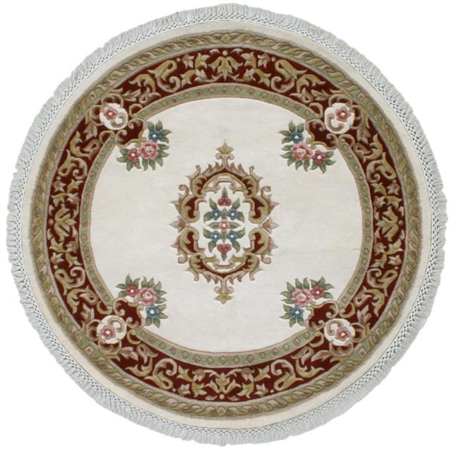 Super Rajbik rug - Cream & Red - Handknotted Indian Aubusson design rug RAJ015