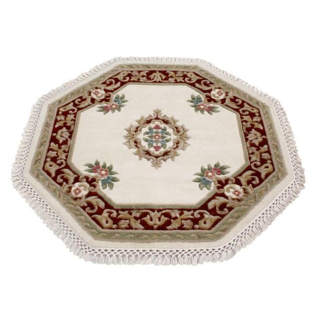Super Rajbik rug - Cream & Red - Handknotted Indian Aubusson design rug RAJ015