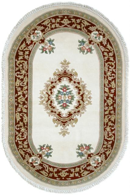 Super Rajbik rug - Cream & Red - Handknotted Indian Aubusson design rug RAJ015