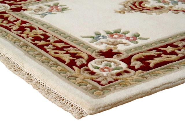 Super Rajbik rug - Cream & Red - Handknotted Indian Aubusson design rug RAJ015