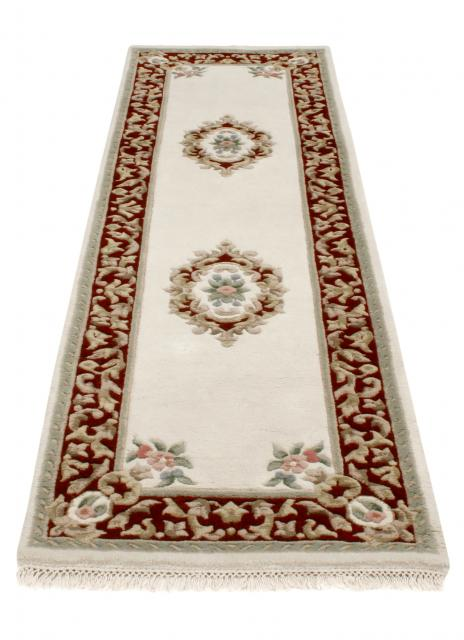 Super Rajbik rug - Cream & Red - Handknotted Indian Aubusson design rug RAJ015