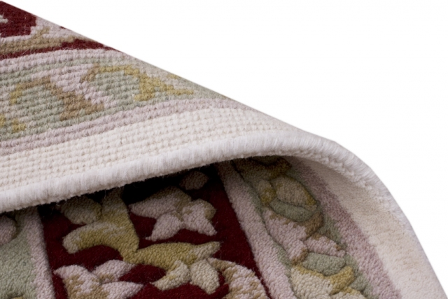 Super Rajbik rug - Cream & Red - Handknotted Indian Aubusson design rug RAJ015