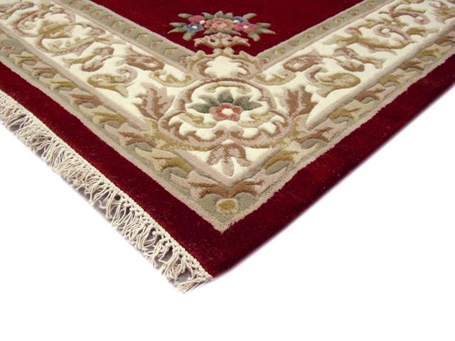 Super Rajbik rug - Red & Cream - Handknotted Indian Aubusson design rug RAJ016