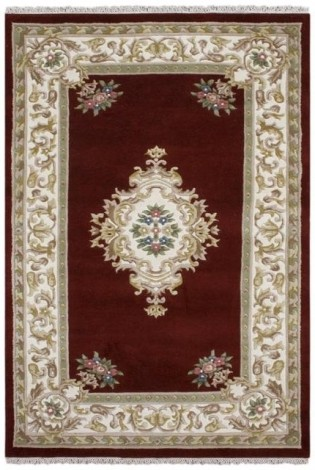 Super Rajbik rug - Red & Cream - Handknotted Indian Aubusson design rug RAJ016
