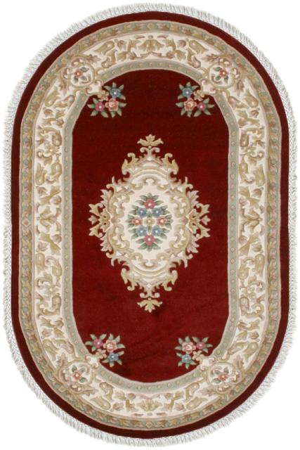 Super Rajbik rug - Red & Cream - Handknotted Indian Aubusson design rug RAJ016