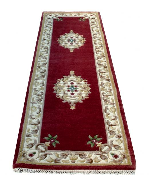 Super Rajbik rug - Red & Cream - Handknotted Indian Aubusson design rug RAJ016