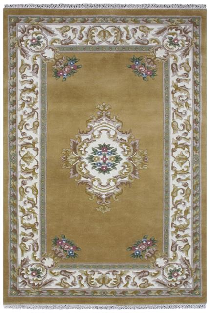 Super Rajbik rug - Gold - Handknotted Indian Aubusson design rug RAJ021