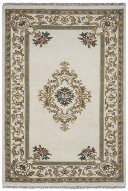 Super Rajbik rug - Cream - Handknotted Indian Aubusson design rug RAJ023