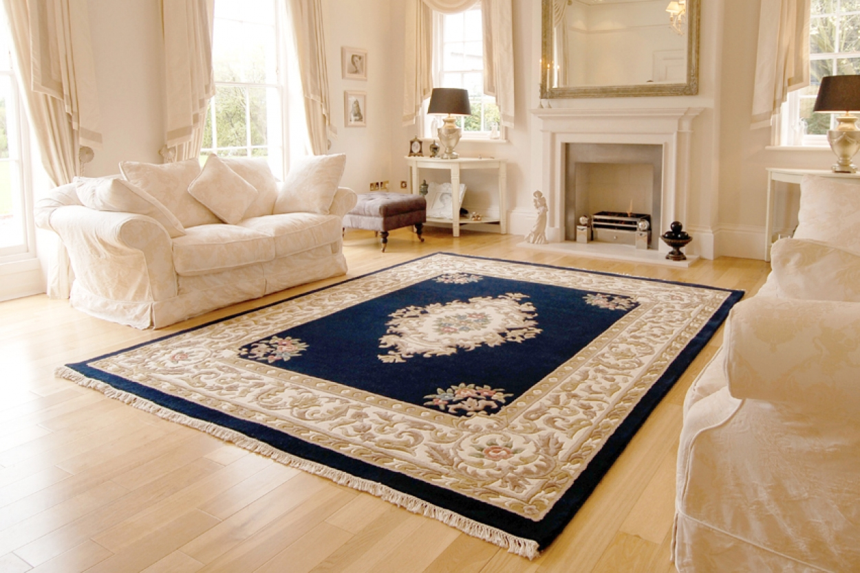 Super Rajbik rug - Blue - Handknotted Indian Aubusson design rug RAJ034