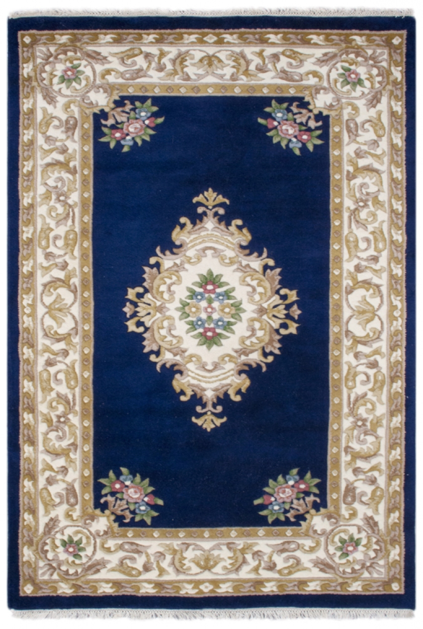 Super Rajbik rug - Blue - Handknotted Indian Aubusson design rug RAJ034