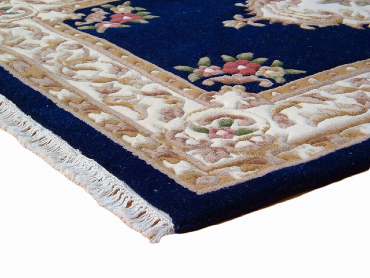 Super Rajbik rug - Blue - Handknotted Indian Aubusson design rug RAJ034