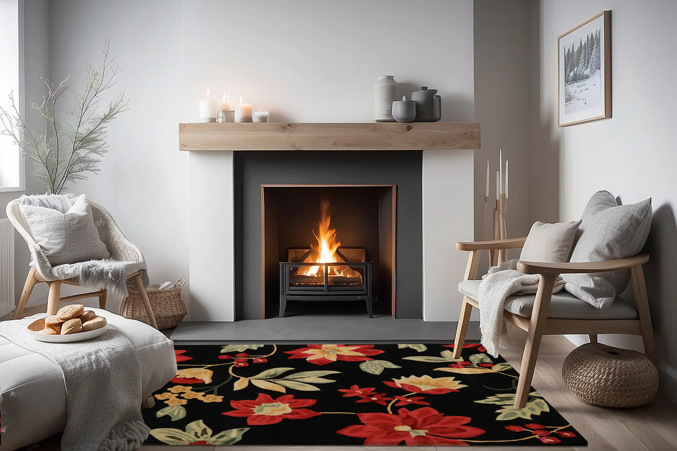 Modern Botanical Rug - Multicoloured