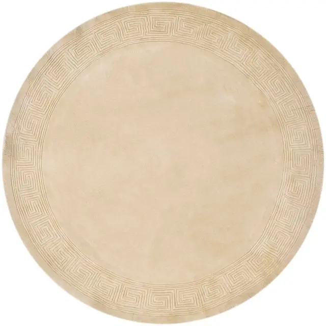 Plain carved Chinese rug - Cream - Handknotted 100% wool rug with Greek Key design SPG201