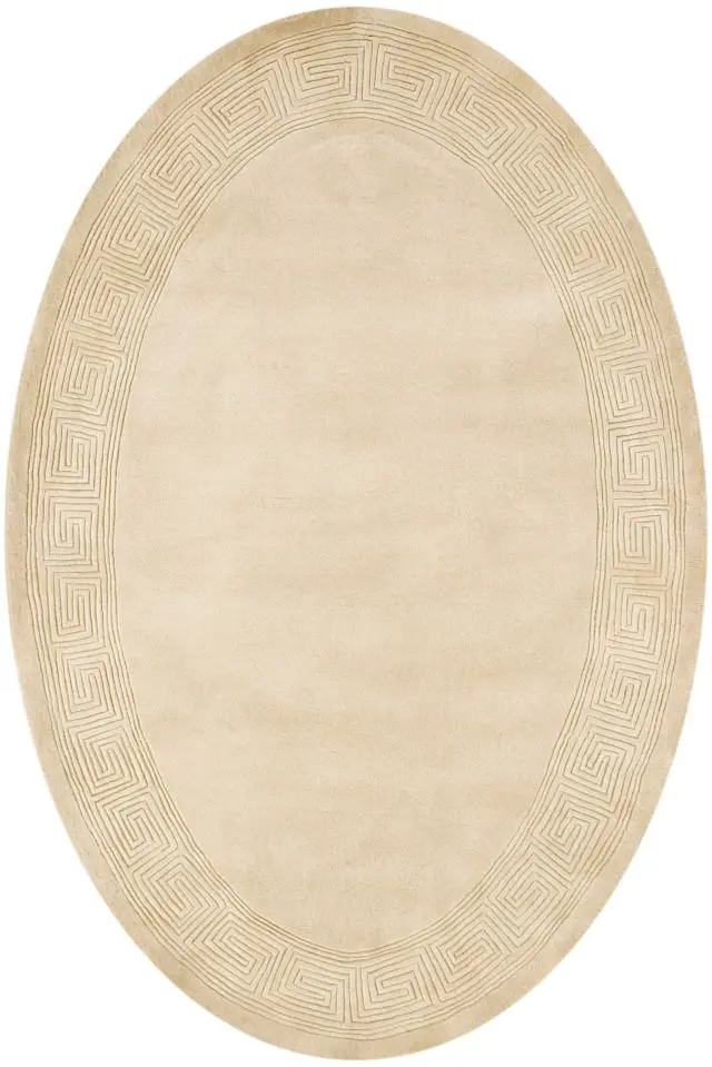 Plain carved Chinese rug - Cream - Handknotted 100% wool rug with Greek Key design SPG201