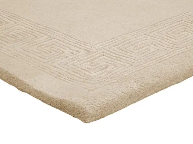 Plain carved Chinese rug - Cream - Handknotted 100% wool rug with Greek Key design SPG201