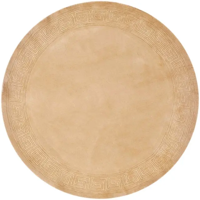 Plain carved Chinese rug - Gold - Handknotted 100% wool rug with Greek Key design SPG287