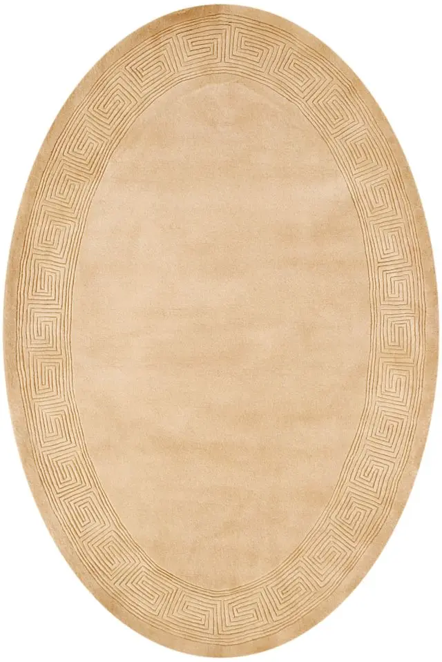 Plain carved Chinese rug - Gold - Handknotted 100% wool rug with Greek Key design SPG287