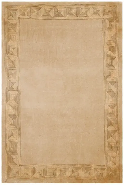 Plain carved Chinese rug - Gold - Handknotted 100% wool rug with Greek Key design