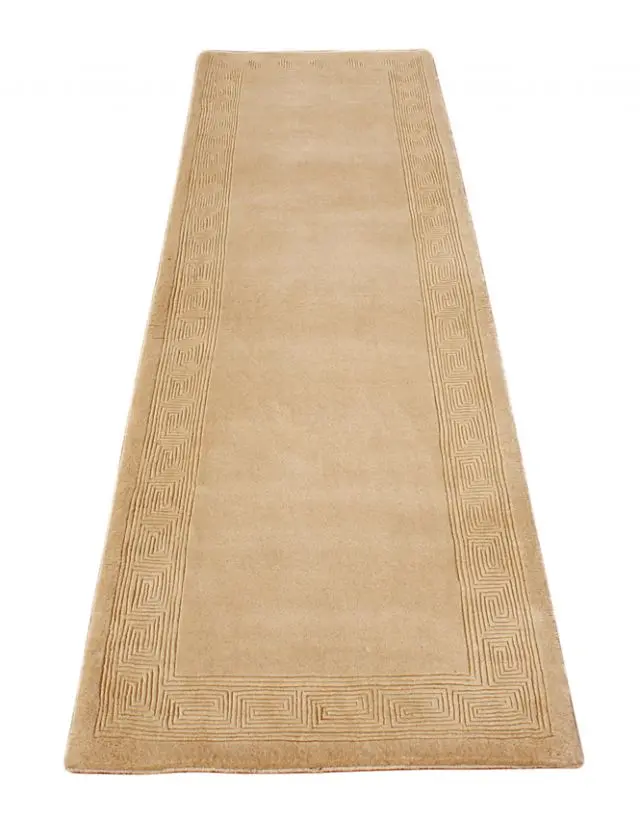 Plain carved Chinese rug - Gold - Handknotted 100% wool rug with Greek Key design SPG287