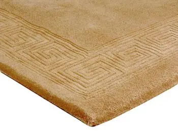 Plain carved Chinese rug - Gold - Handknotted 100% wool rug with Greek Key design SPG287