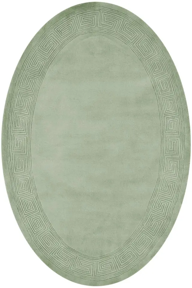 Plain carved Chinese rug - Green - Handknotted 100% wool rug with Greek Key design SPG292