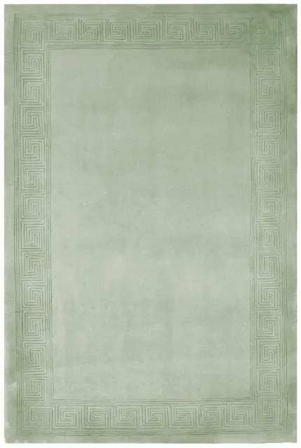 Plain carved Chinese rug - Green - Handknotted 100% wool rug with Greek Key design