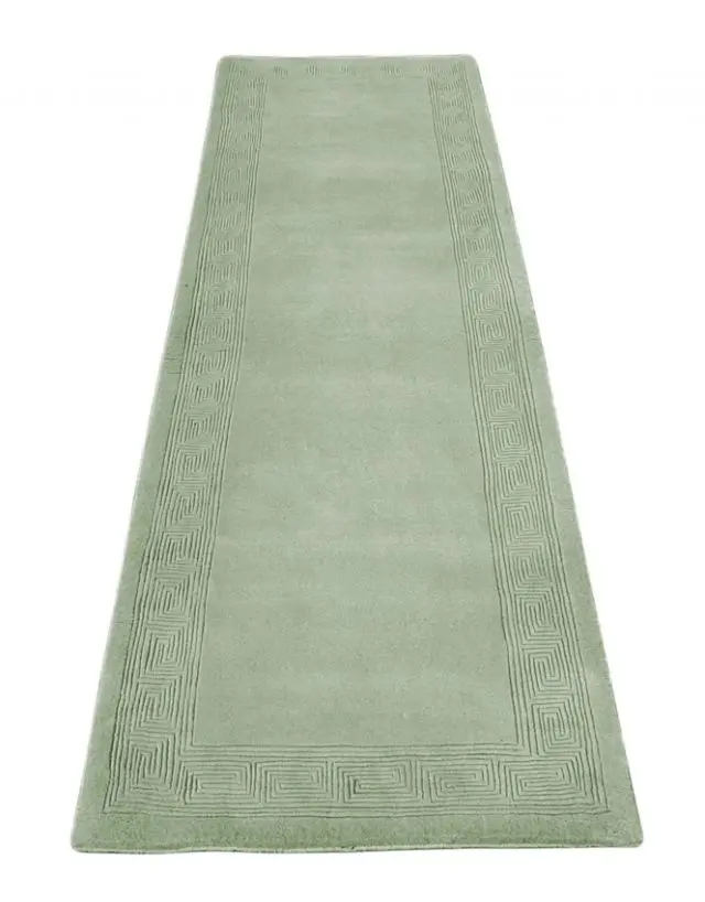 Plain carved Chinese rug - Green - Handknotted 100% wool rug with Greek Key design SPG292