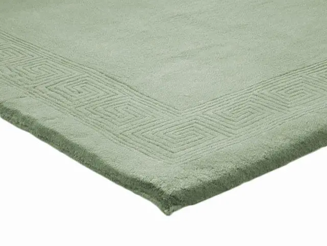Plain carved Chinese rug - Green - Handknotted 100% wool rug with Greek Key design SPG292