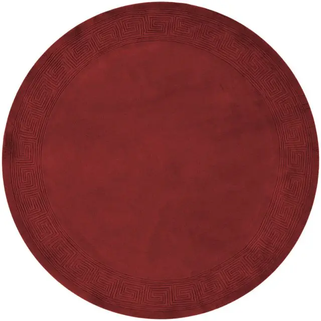 Plain carved Chinese rug - Red - Handknotted 100% wool rug with Greek Key design SPG333