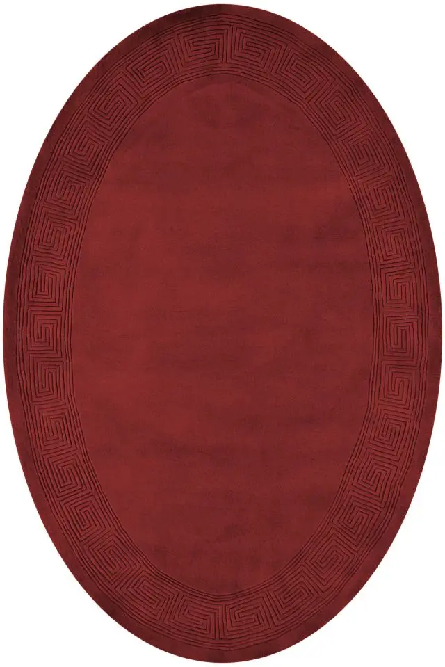 Plain carved Chinese rug - Red - Handknotted 100% wool rug with Greek Key design SPG333