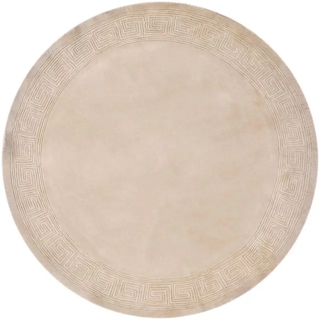 Plain carved Chinese rug - Beige - Handknotted 100% wool rug with Greek Key design SPG485