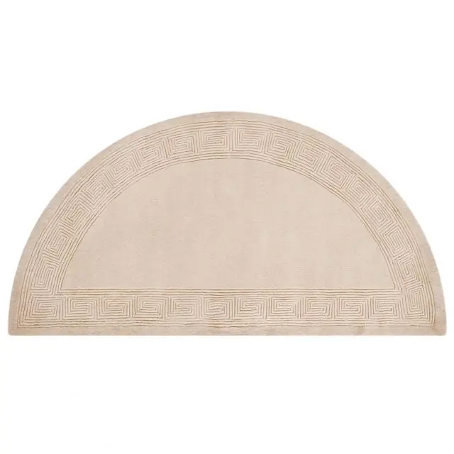 Plain carved Chinese rug - Beige - Handknotted 100% wool rug with Greek Key design SPG485