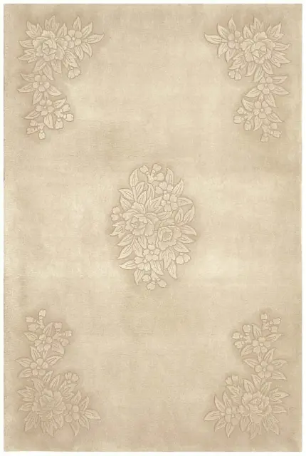 Plain carved Chinese rug - Cream - Handknotted 100% wool rug with Floral design