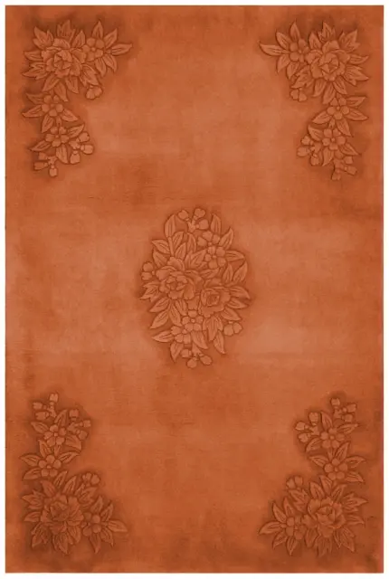 Plain carved Chinese rug - Orange - Handknotted 100% wool rug with Floral design