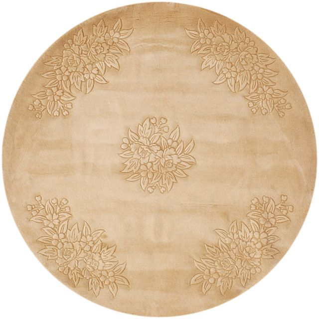 Plain carved Chinese rug - Gold - Handknotted 100% wool rug with Floral design SPS287