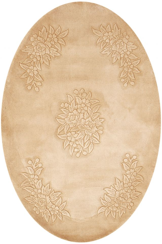 Plain carved Chinese rug - Gold - Handknotted 100% wool rug with Floral design SPS287