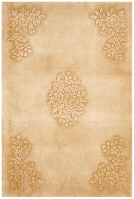 Plain carved Chinese rug - Gold - Handknotted 100% wool rug with Floral design SPS287