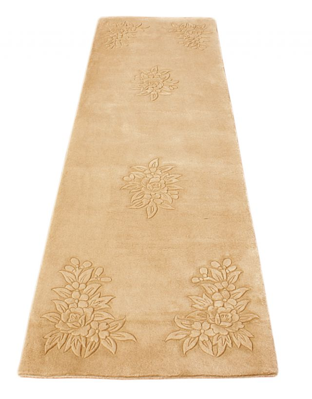 Plain carved Chinese rug - Gold - Handknotted 100% wool rug with Floral design SPS287
