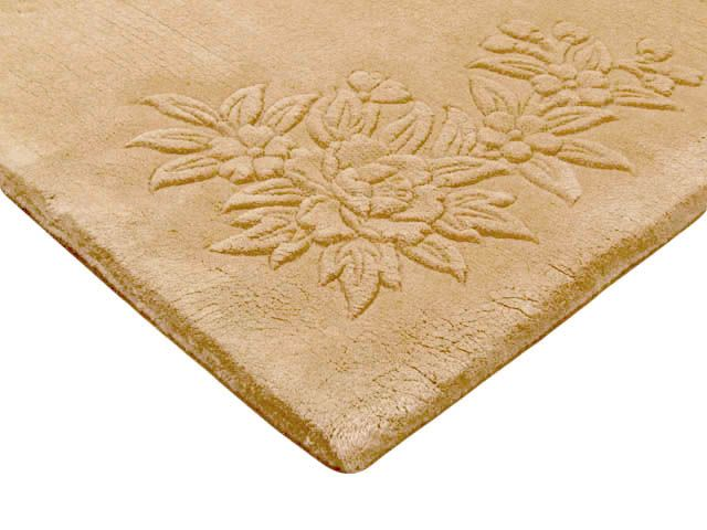 Plain carved Chinese rug - Gold - Handknotted 100% wool rug with Floral design SPS287
