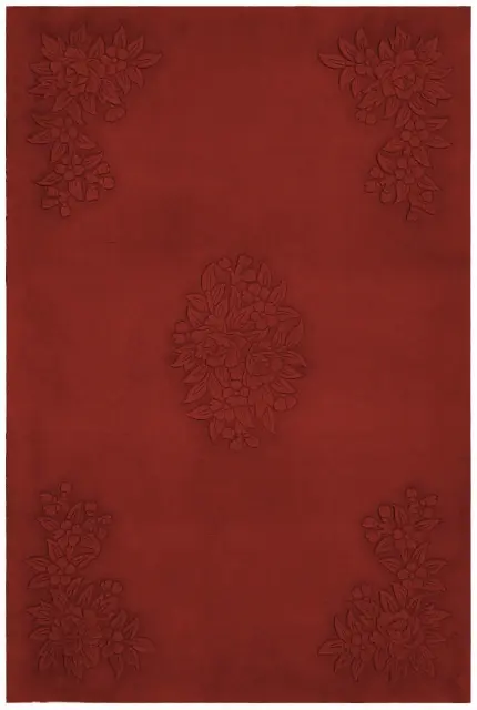 Plain carved Chinese rug - Red - Handknotted 100% wool rug with Floral design