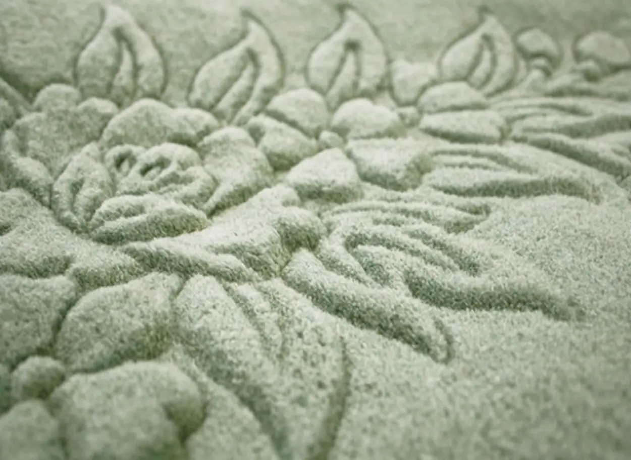 Plain carved Chinese rug - Green - Handknotted 100% wool rug with Floral design SPS292