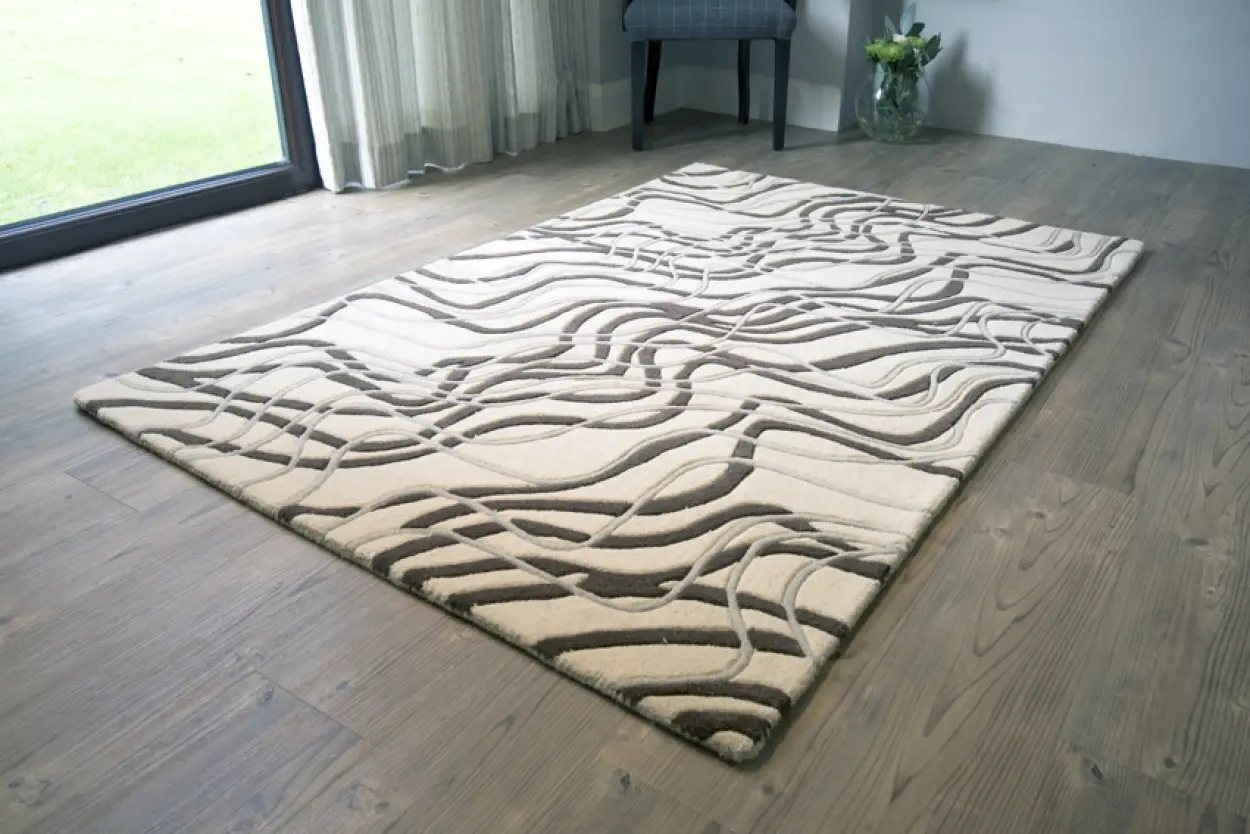 Contemporary Vibrant Rug - Cream & Brown - Indian rug with Contemporary design