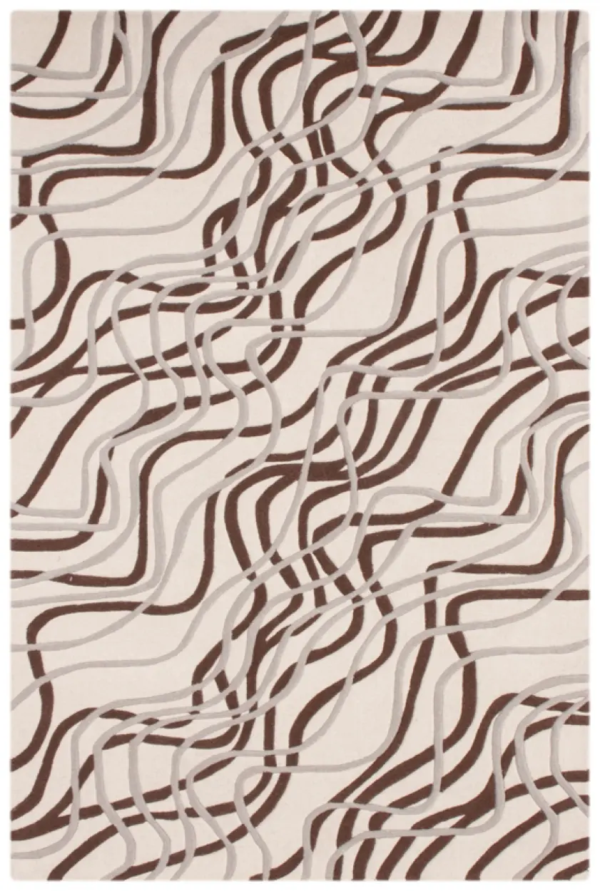 Contemporary Vibrant Rug - Cream & Brown - Indian rug with Contemporary design