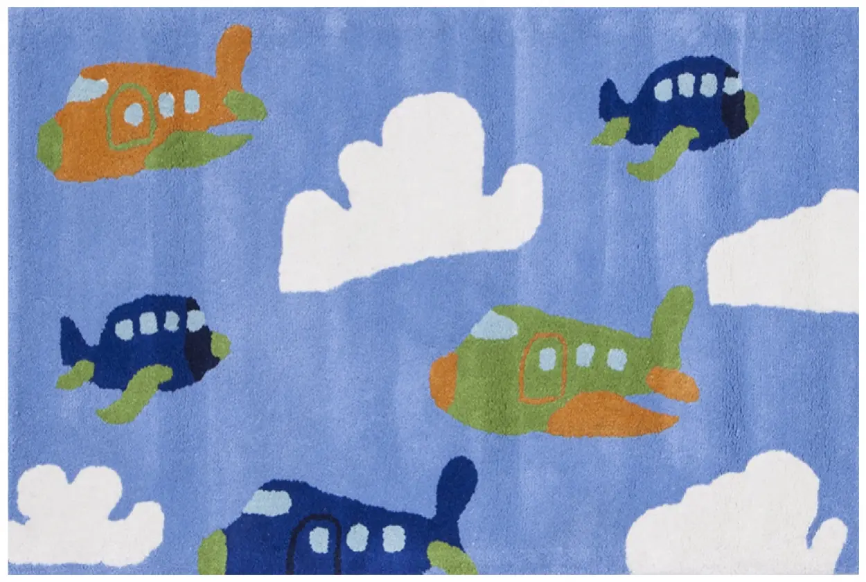 Kids Rug Blue Aeroplane LKI022