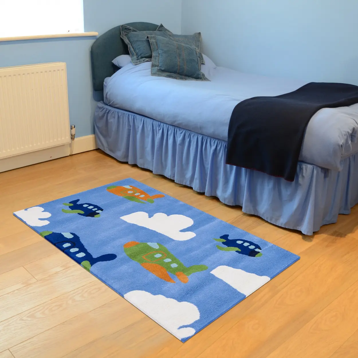 Kids Rug Blue Aeroplane LKI022